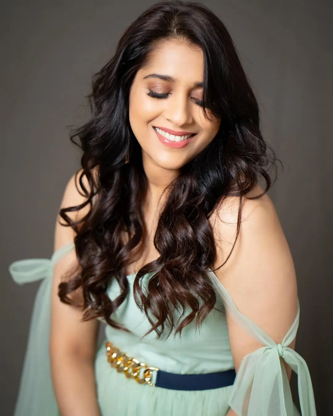 Rashmi Gautam Long Hair Green Gown